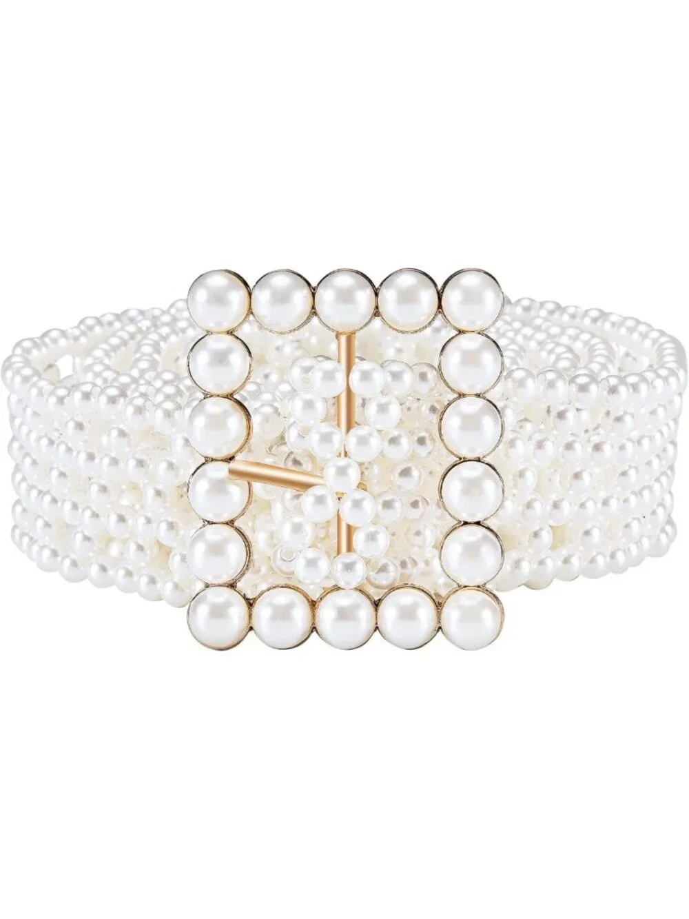 Elegant Pearl Elastic Waist Chain for Bridal Dress - White Belt Accessory